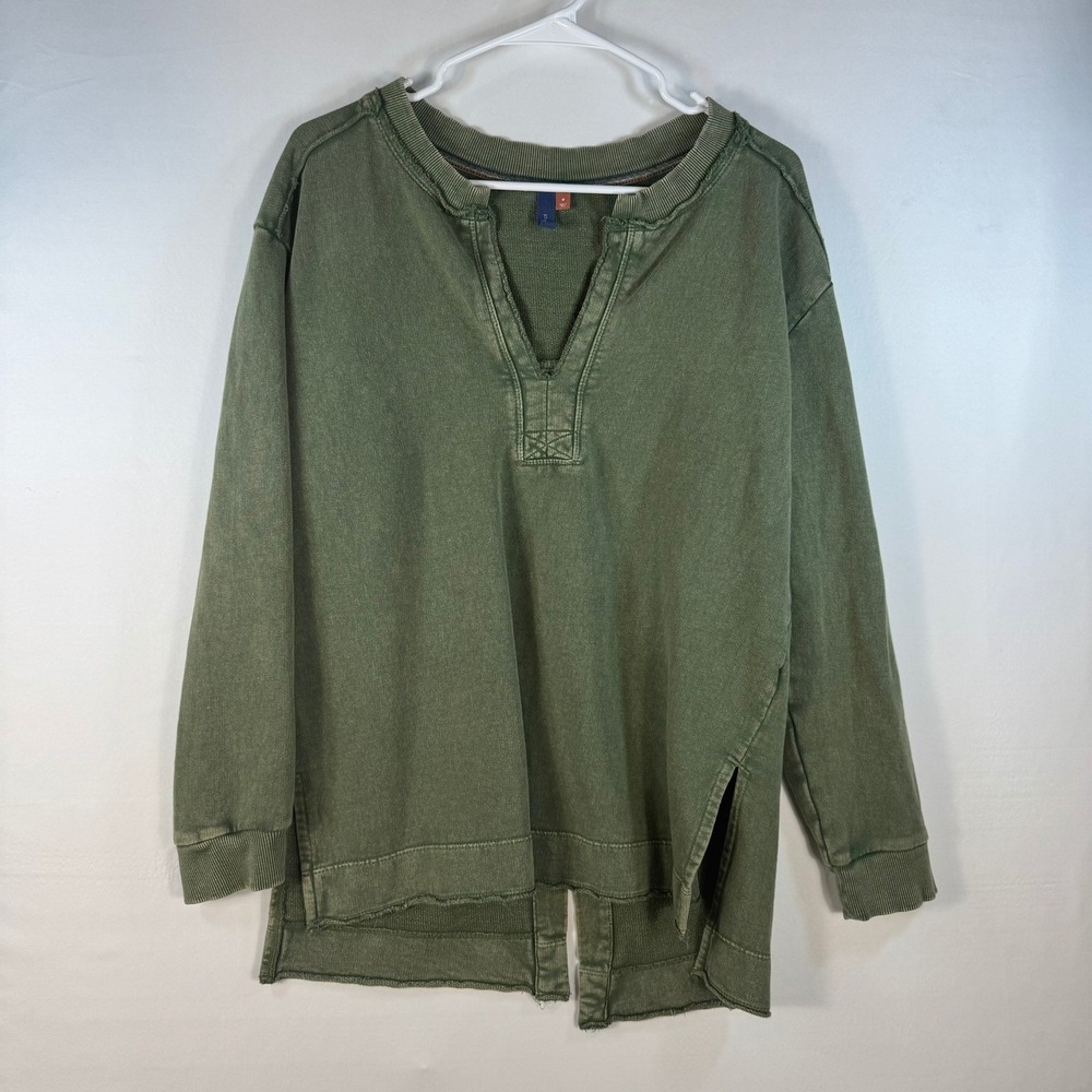 Pilcro and the Letterpress Womens Green Mineral Wash Split Hem Sweatshirt M